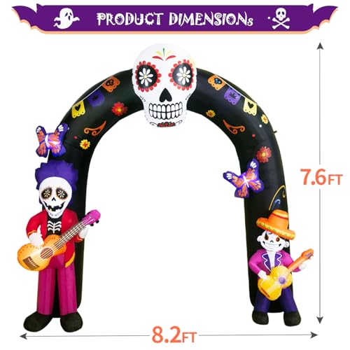 Day of Dead Inflatable Arch with Sugar Skull Guitar Skeleton