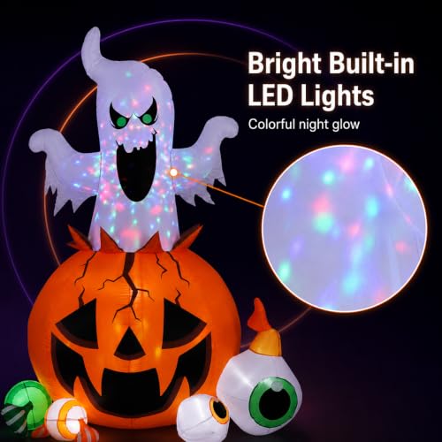 Halloween Inflatable Ghost Pumpkin Display with Colorful LED Lights