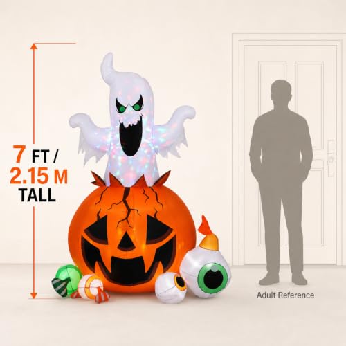 Halloween Inflatable Ghost Pumpkin Display with Colorful LED Lights