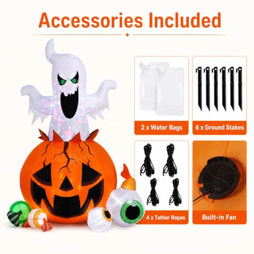 Halloween Inflatable Ghost Pumpkin Display with Colorful LED Lights
