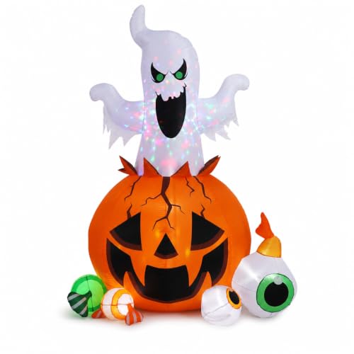 Halloween Inflatable Ghost Pumpkin Display with Colorful LED Lights