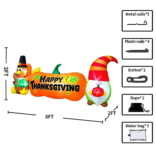 Inflatable Thanksgiving Yard Decoration with Turkey Pumpkin Gnome Theme