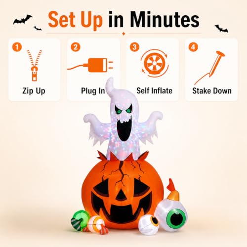 Halloween Inflatable Ghost Pumpkin Display with Colorful LED Lights