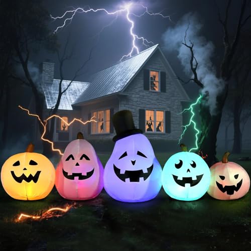 Long Halloween Inflatable White Pumpkin Built for Outdoor Displays