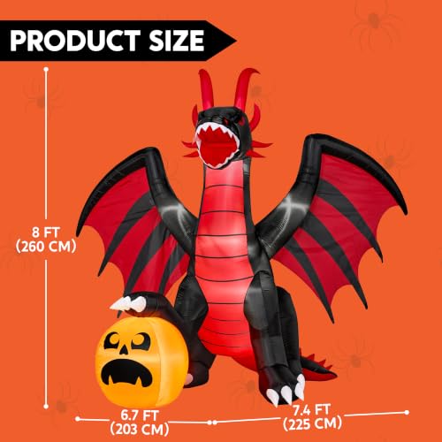Halloween Inflatable Fire Dragon with Animated Mouth and Pumpkin Decoration