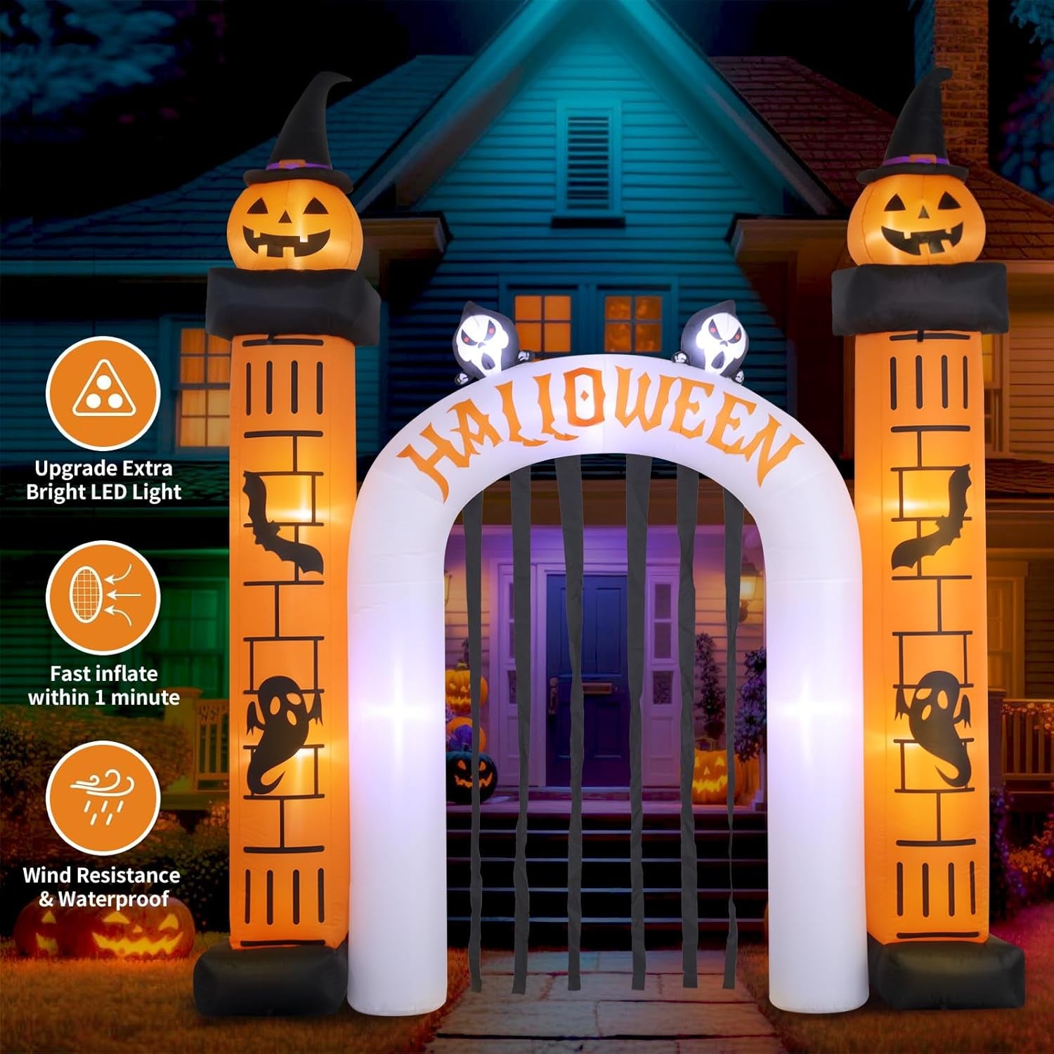 11FT Giant Halloween Inflatable, Giant Halloween Inflatables Archway, Outdoor Blow Up Decorations, Inflatable Pumpkin Arch for Yard Lawn Garden Party