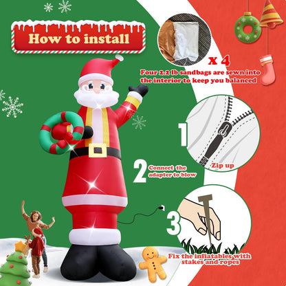 20FT Christmas Giant Inflatable Outdoor Decorations, Blow Up Santa Claus Yard Decoration, Xmas Decor Build-in LED Lights for Garden Lawn Yard Porch Holiday Party