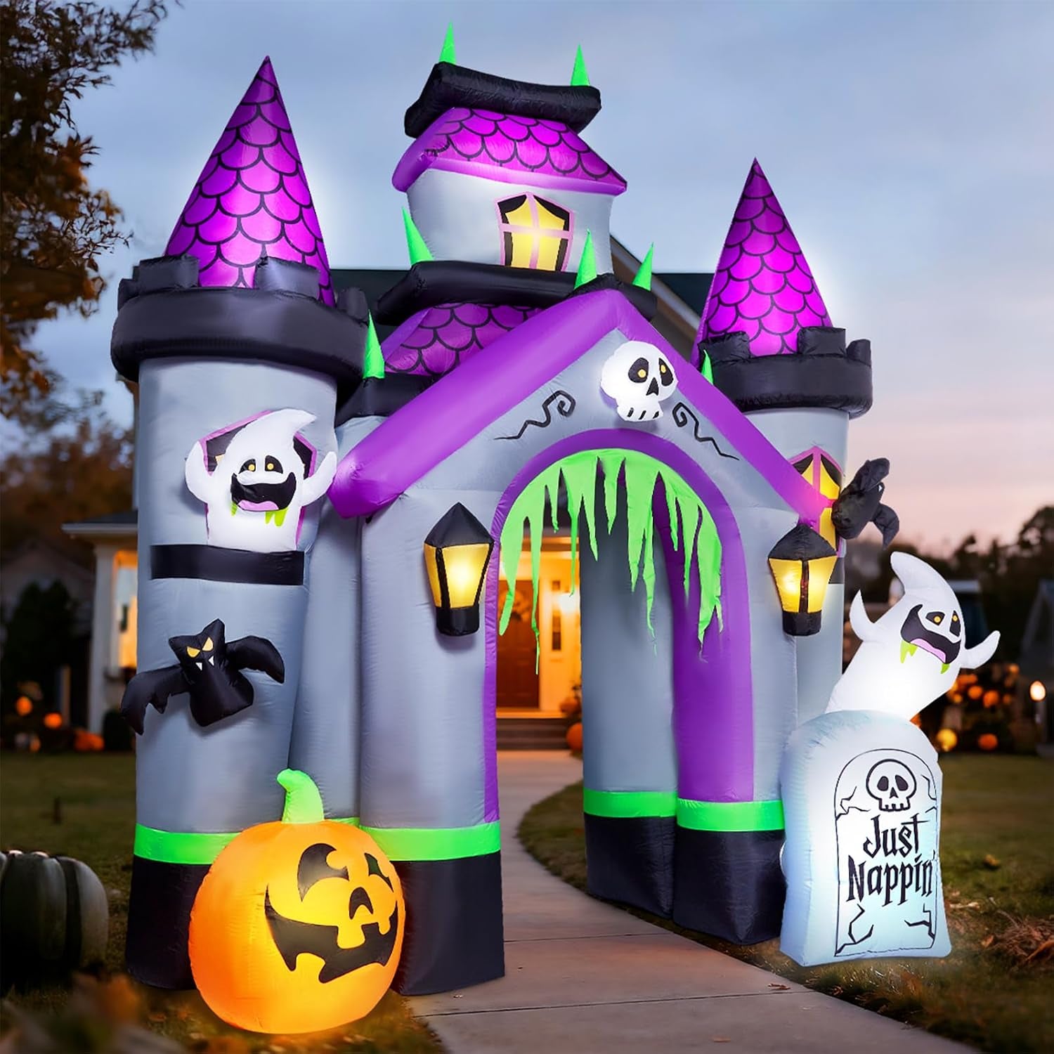 Halloween Inflatables 12 FT Haunted House Castle Archway Outdoor Decorations, Large Halloween Arch Blow up Yard Decorations for Front Lawn Garden Decor
