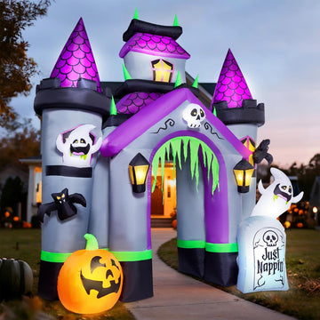 Halloween Inflatables 12 FT Haunted House Castle Archway Outdoor Decorations, Large Halloween Arch Blow up Yard Decorations for Front Lawn Garden Decor