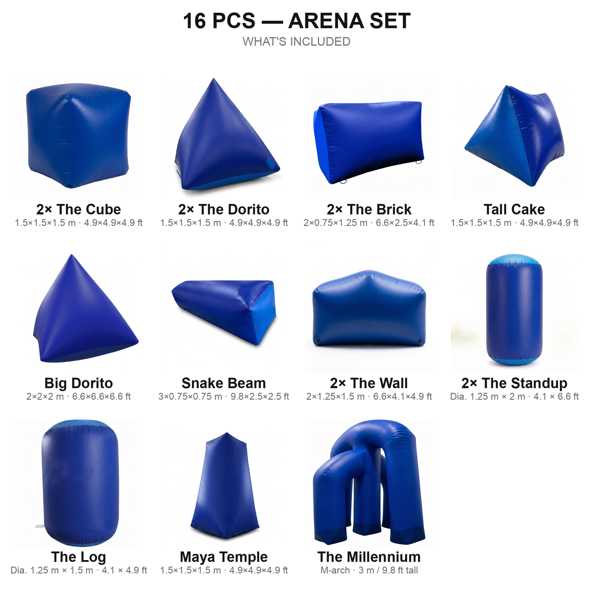 16 pcs Arena Set contents — blue paintball bunkers