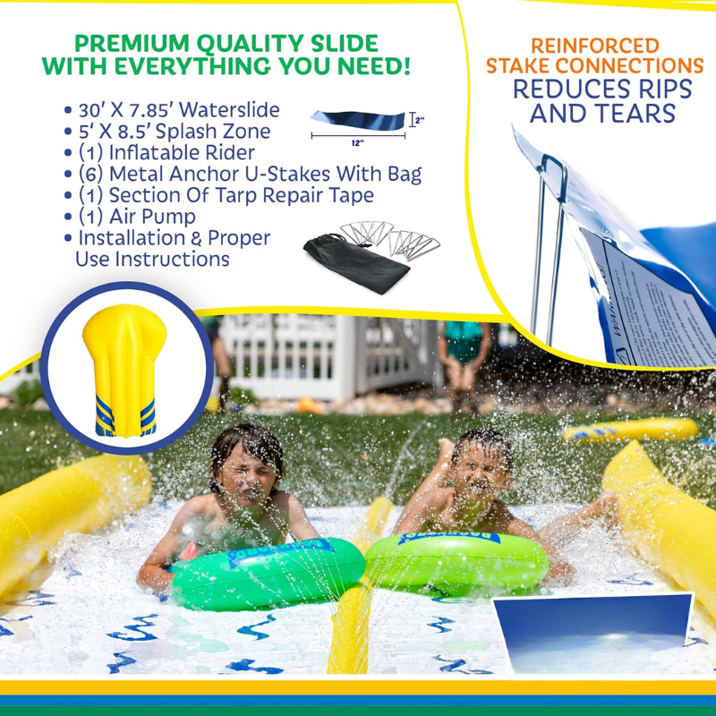 Ultimate Splash - Inflatable Water Slide with Bumpers, Pump & Riders