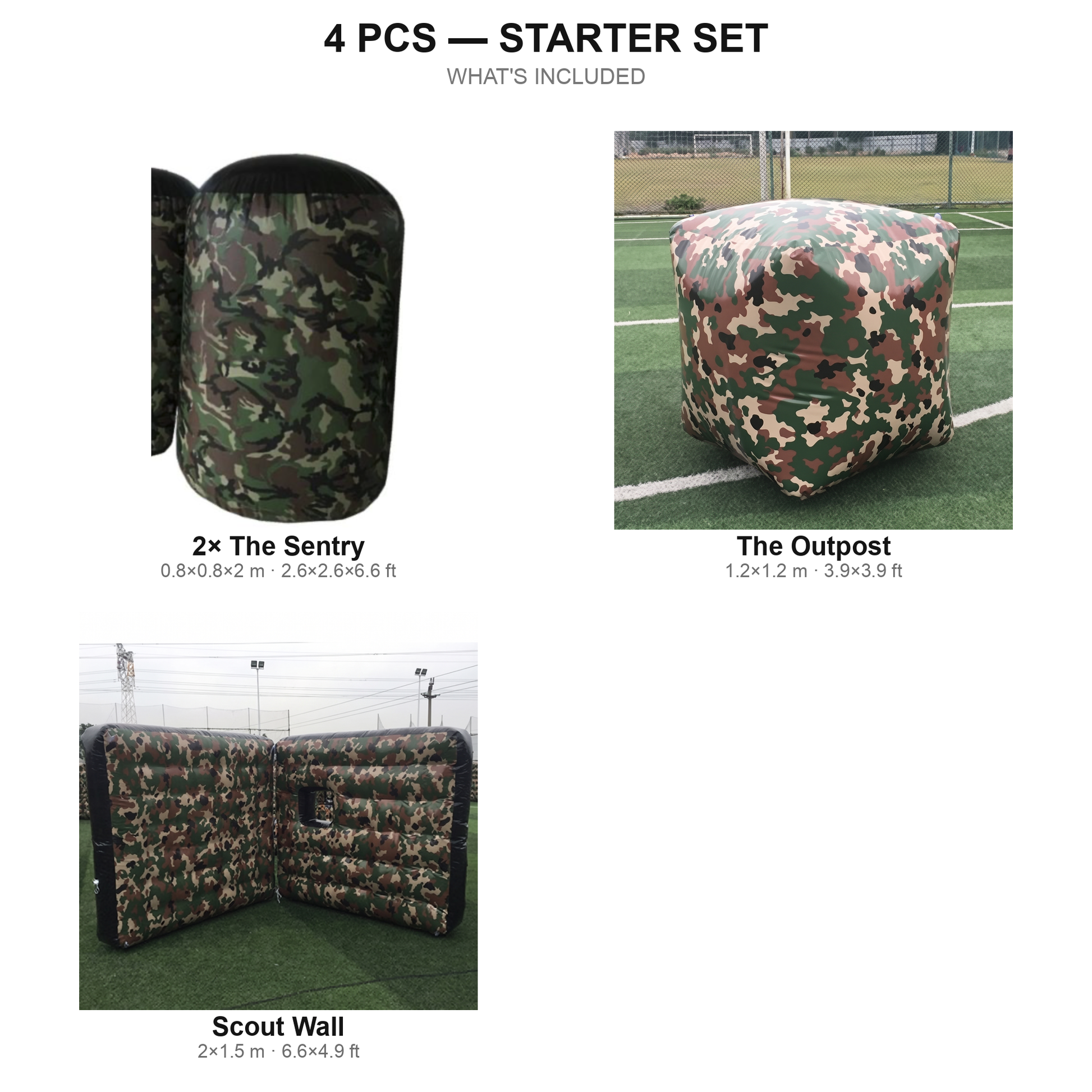 4 pcs Starter Set contents — camo airsoft bunkers