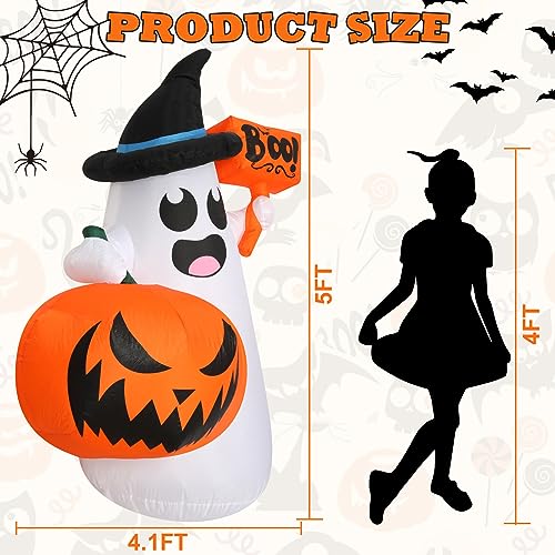 Inflatable Halloween Blow Ups with Ghost Pumpkin and LED Lights