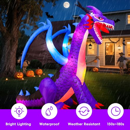 Halloween Inflatable Dragon Decorations with Built-in LED Lights