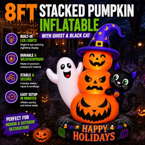 Halloween Inflatable Pumpkins Ghost Black Cat LED Lights