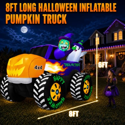 Inflatable Pumpkin Monster Truck Yard Display with LEDs
