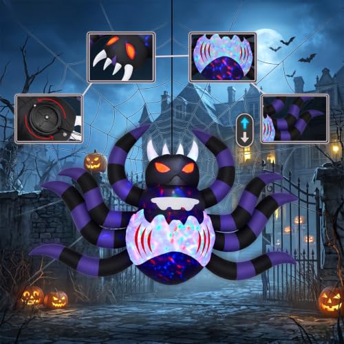 Inflatable Spider Decor with Halloween Animatronics Up Down Auto