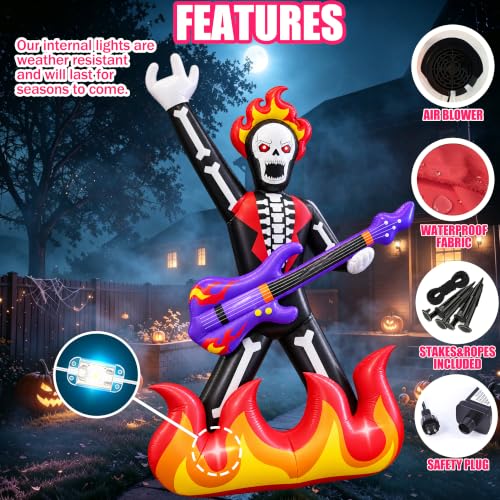 Halloween Inflatable Rock Guitar Skeleton Yard Decor