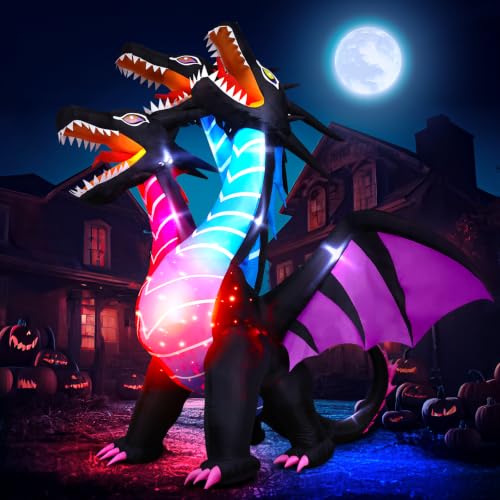 Halloween Inflatables Dragon with Three Heads and LED Lighting