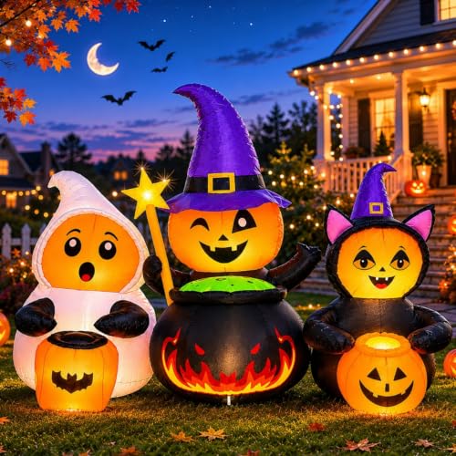 Halloween Inflatable Costumed Pumpkin Trio Party Yard Decoration