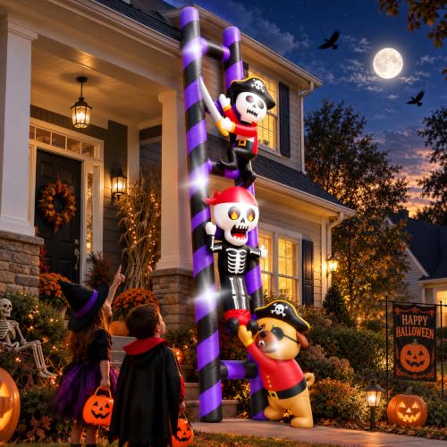 Halloween Inflatable Decorations Pirate Skeleton Climbing Ladder