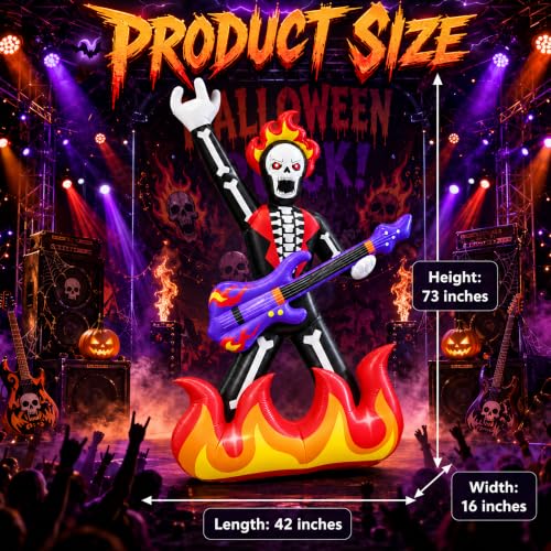 Halloween Inflatable Rock Guitar Skeleton Yard Decor