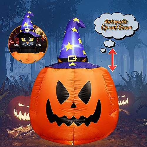 Halloween Inflatable Animated Witch Cat in Pumpkin with LEDs