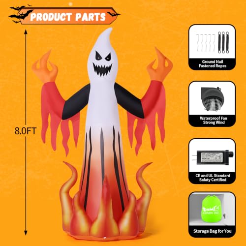 Halloween Inflatables Scary Ghost with Flames Outdoor Decor