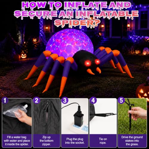 Halloween Inflatable Spider Decoration with LED Lights