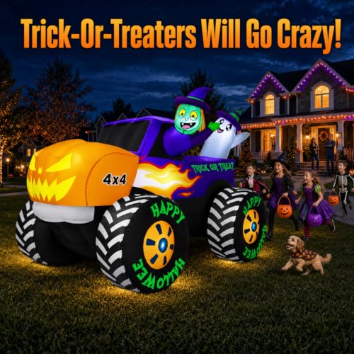 Inflatable Pumpkin Monster Truck Yard Display with LEDs