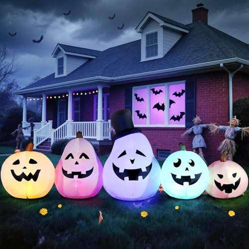Long Halloween Inflatable White Pumpkin Built for Outdoor Displays