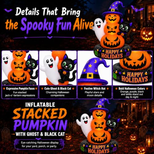 Halloween Inflatable Pumpkins Ghost Black Cat LED Lights