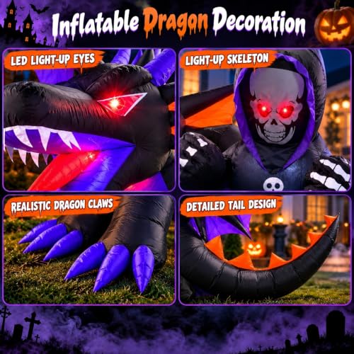 Halloween Inflatable Dragon with LED Lights for Outdoor Displays