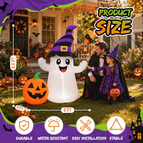 Halloween Inflatable Ghost with Lighted Pumpkin Yard Decoration
