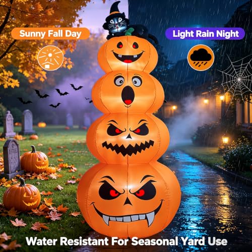 Halloween Inflatable Stacked Pumpkins Yard Decoration with Black Cat
