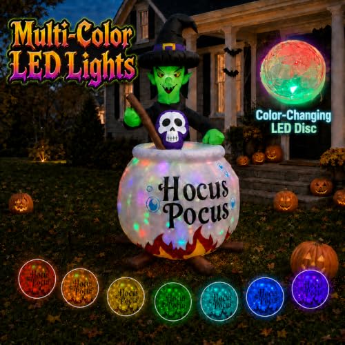Halloween Inflatable Witch and Cauldron Outdoor Decorations