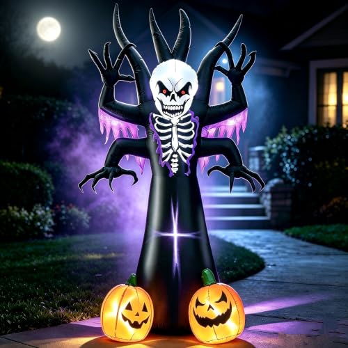 Halloween Inflatable Skeleton Tree Grim Reaper Yard Decoration LED