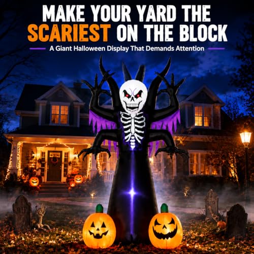 Halloween Inflatable Skeleton Tree Grim Reaper Yard Decoration LED