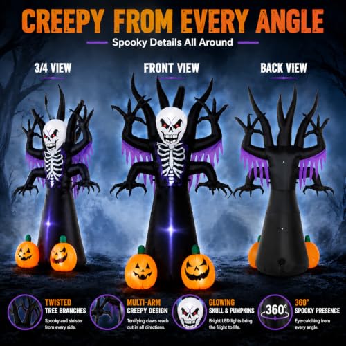 Halloween Inflatable Skeleton Tree Grim Reaper Yard Decoration LED