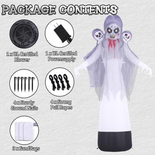 Halloween Inflatable Grim Reaper Ghost with Skull Heads