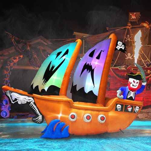 Halloween Pirate Ship Inflatable with RGB Lights