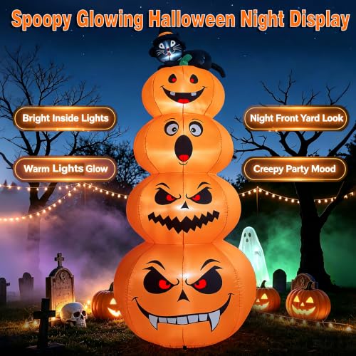 Halloween Inflatable Stacked Pumpkins Yard Decoration with Black Cat