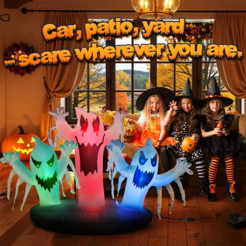 Inflatable Ghost Trunk or Treat Car Decorations Kit with LEDs