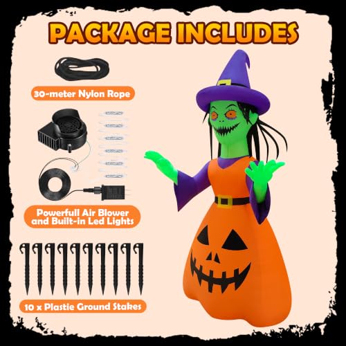 Halloween Inflatable Yard Decor Witch with LED Lights