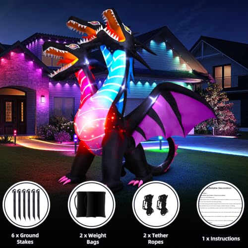 Halloween Inflatables Dragon with Three Heads and LED Lighting