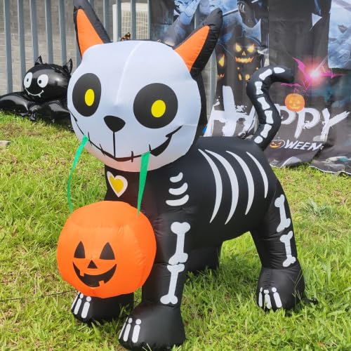 5FT Halloween Inflatables Cute Skeleton Cat Yard Decorations
