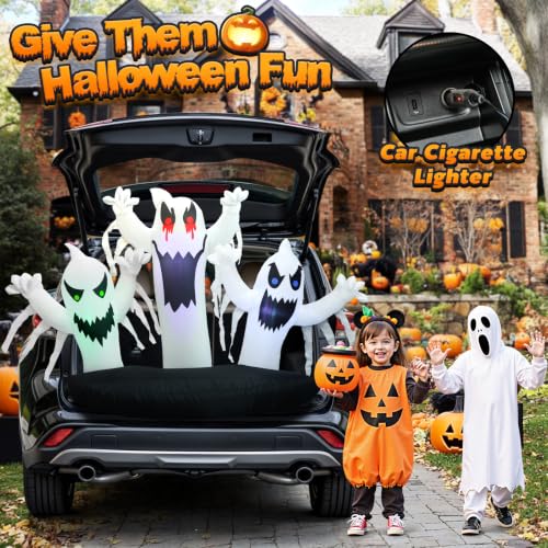 Inflatable Ghost Trunk or Treat Car Decorations Kit with LEDs