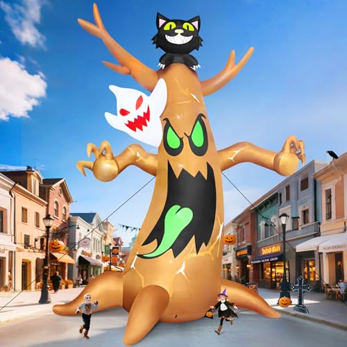 Outdoor Halloween Inflatable Ghost Tree Display with LEDs
