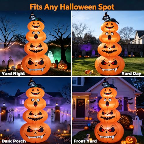 Halloween Inflatable Stacked Pumpkins Yard Decoration with Black Cat