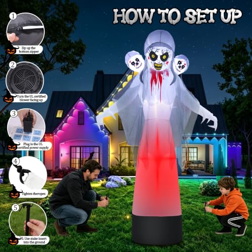 Halloween Inflatable Grim Reaper Ghost with Skull Heads